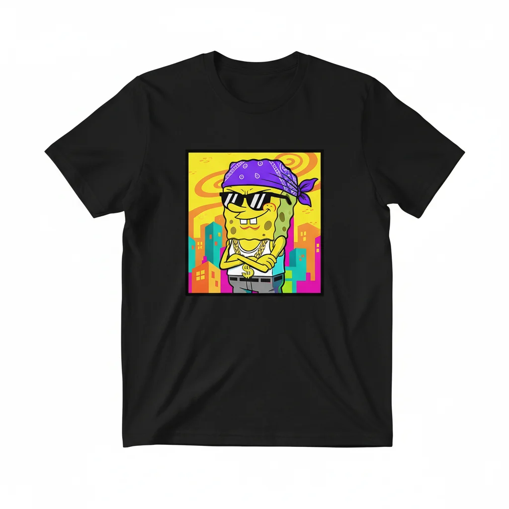 Spongebob Gangster Bandana Meme Funny Cartoon Essential T-Shirt - Premium Cotton Graphic Tee
