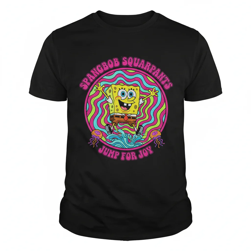 SpongeBob SquarePants Jumping For Joy Circle Premium Essential T-Shirt – Fade-Resistant & Ultra-Comfortable