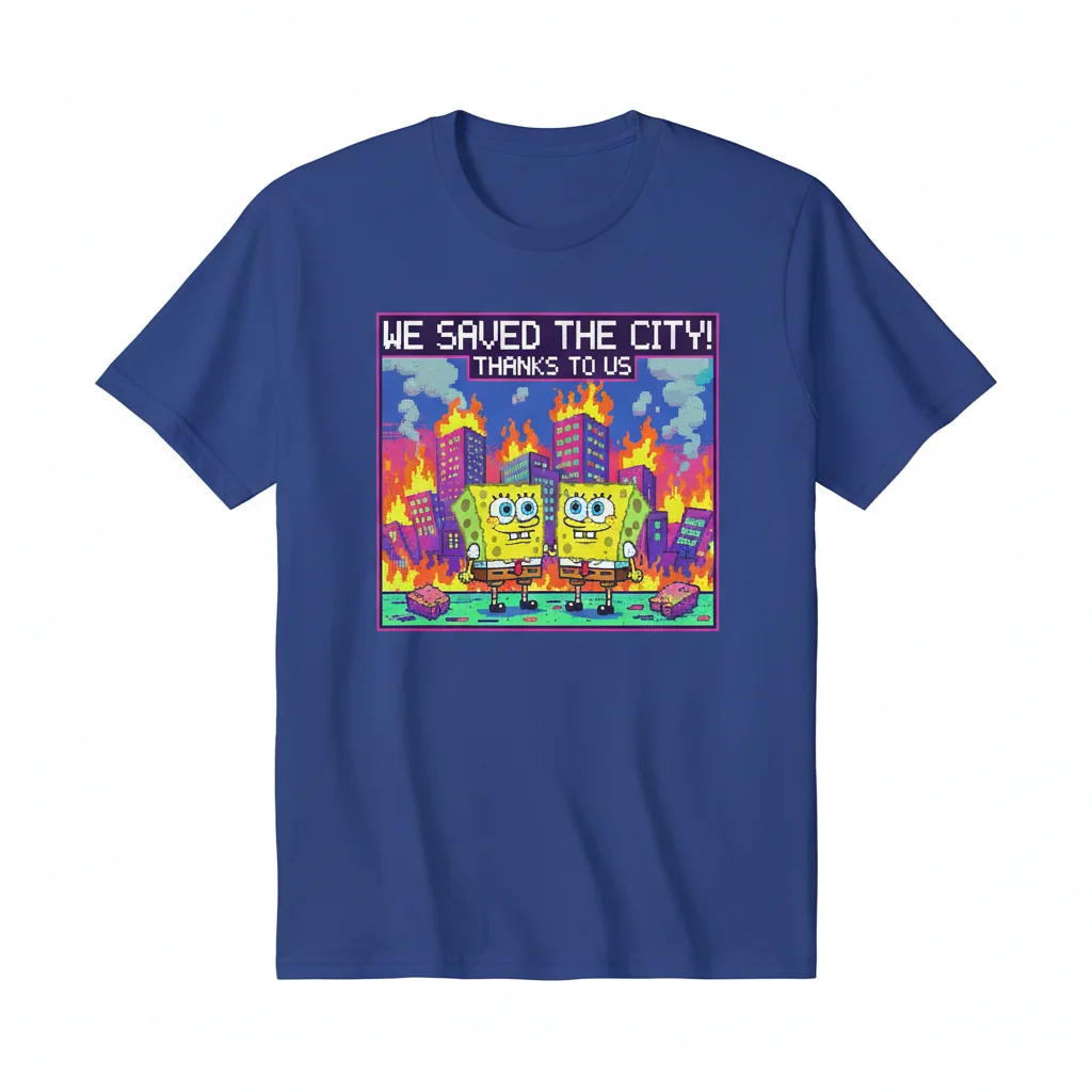 Camiseta Clásica Bob Esponja: Salvamos la Ciudad - Confort Duradero y Estilo Vibrante