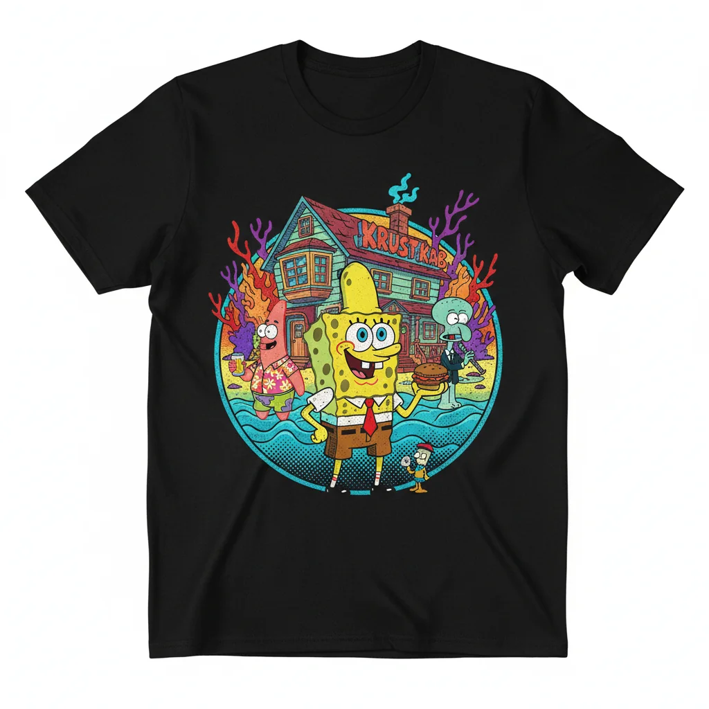 Spongebob Squarepants x American Dad Crossover Essential T-Shirt - Unisex Cartoon Mashup Tee