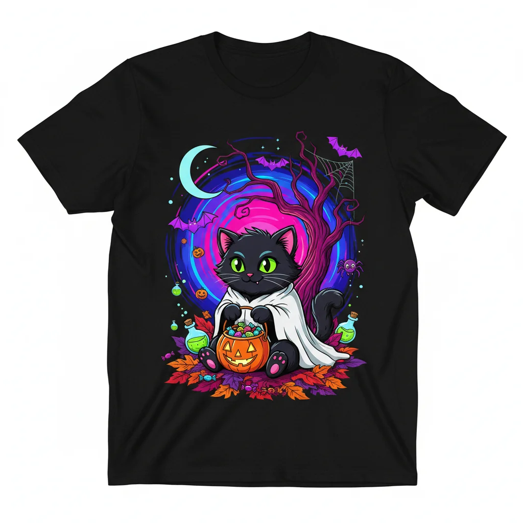 Spoopy Kitten Halloween T-Shirt - Full Color Essential Ring-Spun Cotton Tee