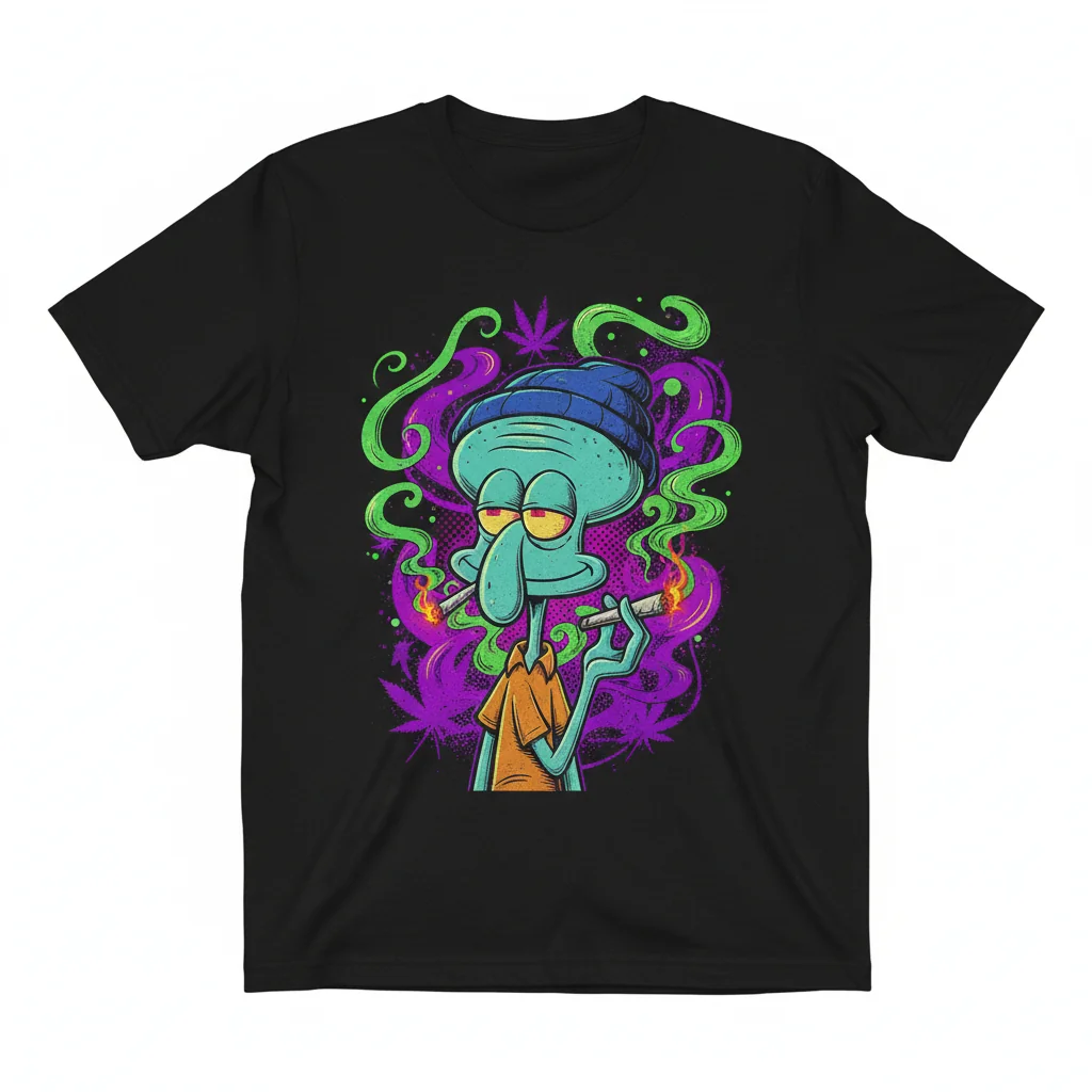 Squidward's Chill Vibe: Cannabis Art Essential Tee