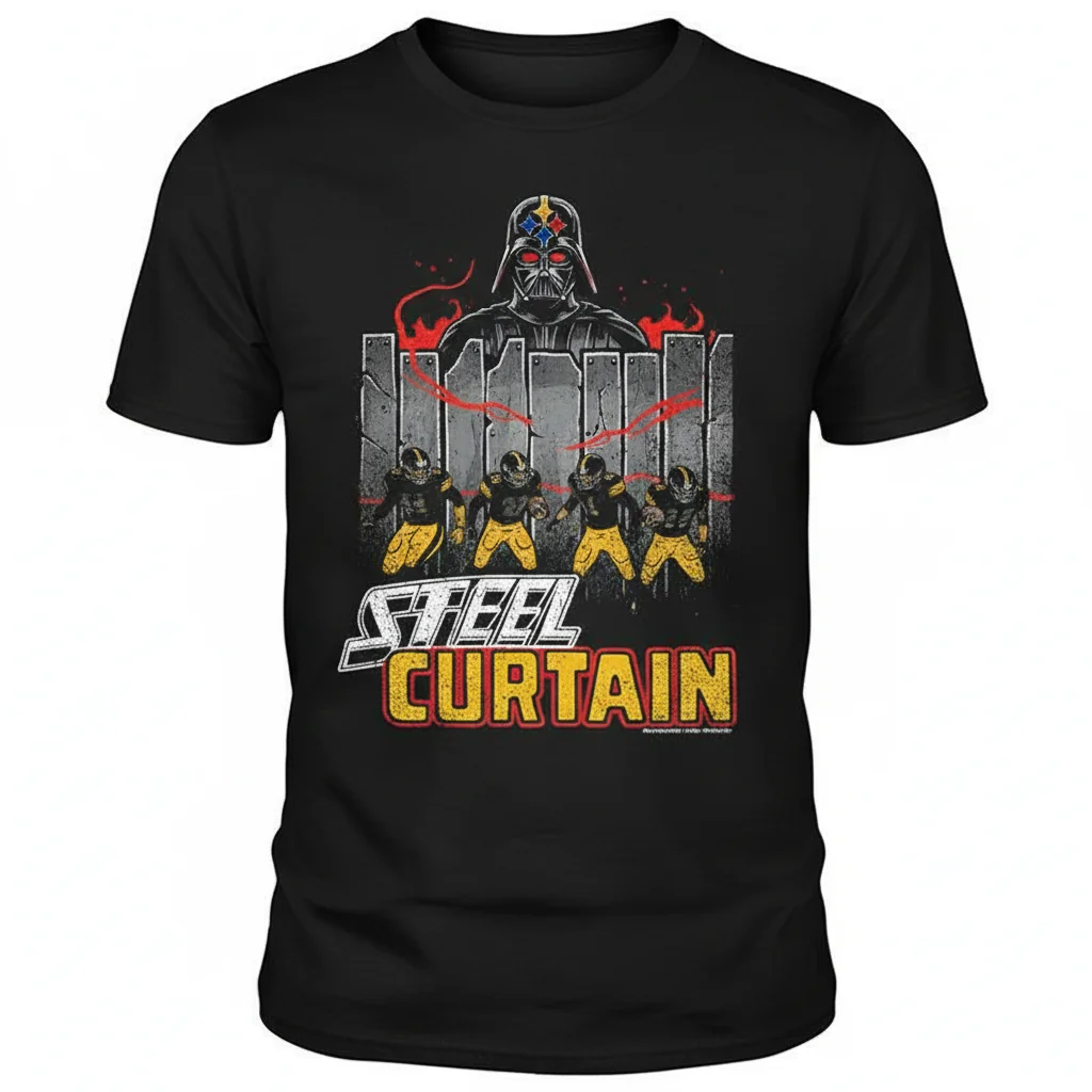 Star Wars x Pittsburgh Steelers Darth Vader Steel Curtain T-Shirt - Men's & Women's 1 Star Wars x Pittsburgh Steelers Darth Vader Steel Curtain T-Shirt - Men's & Women's