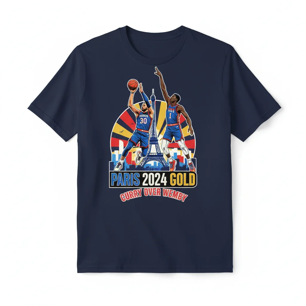 Camiseta Conmemorativa Baloncesto París 2024: Curry vs. Wembanyama por el Oro de EE. UU.