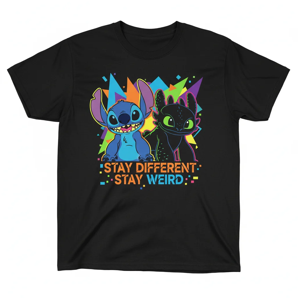 Stitch & Toothless 'Stay Different, Stay Weird' Premium Unisex Tee