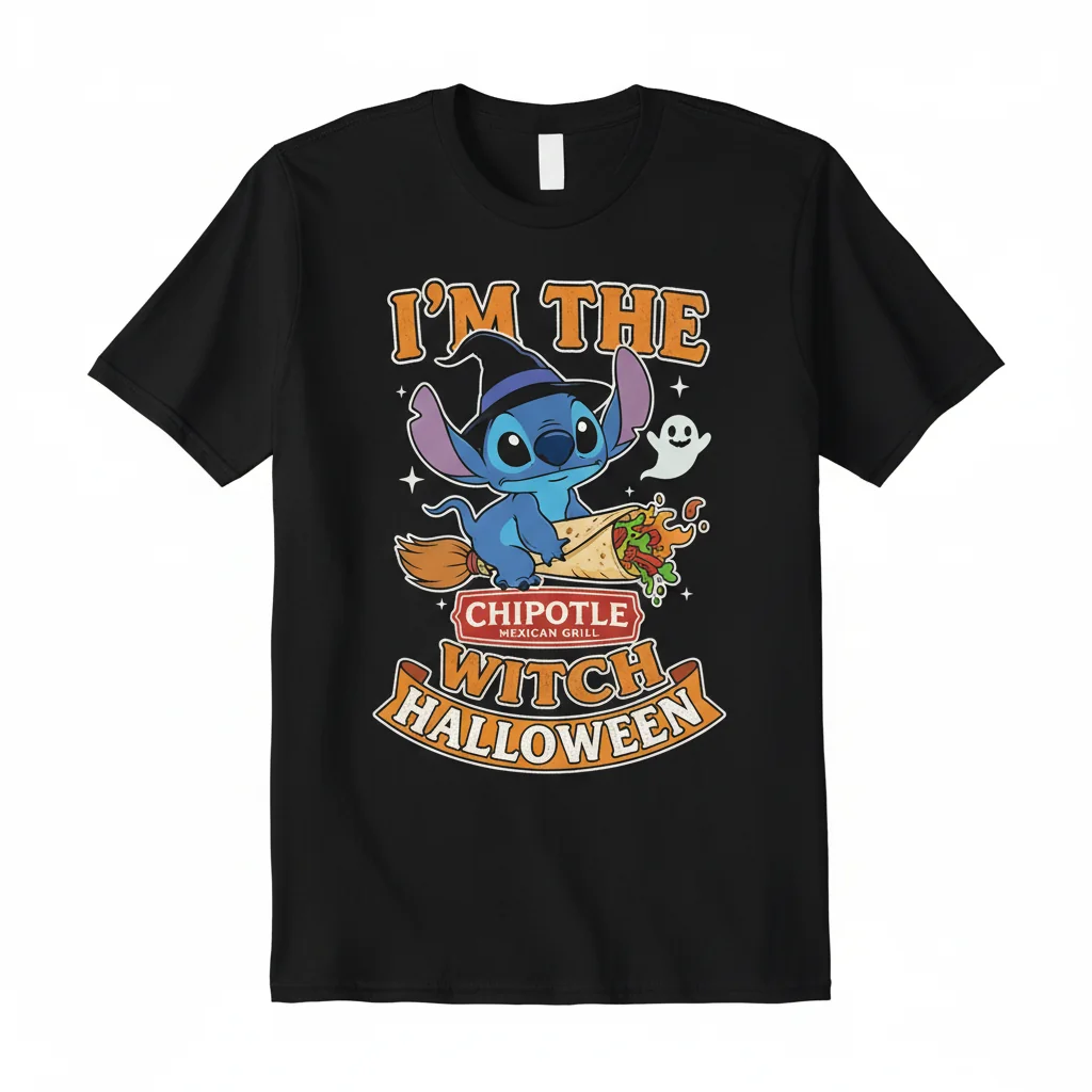 Spooky Stitch Ghost & Chipotle Witch Halloween Tee – Embrace the Enchantment