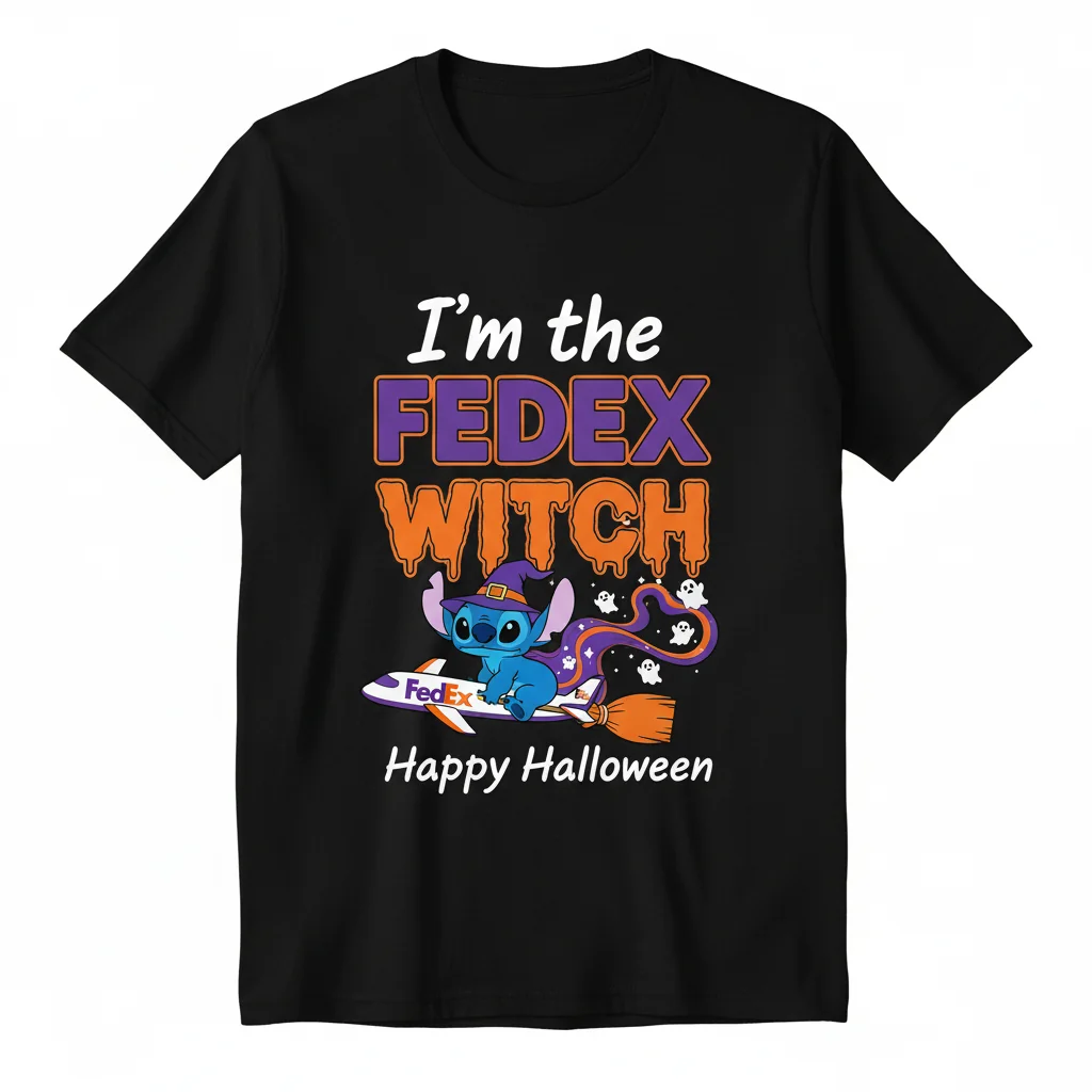 Whimsical Stitch Ghost & FedEx Witch Halloween Tee: Spooky Fun for All!