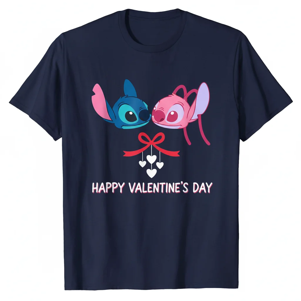 Stitch & Angel Valentine's Day T-Shirt - Happy Love Day Tee