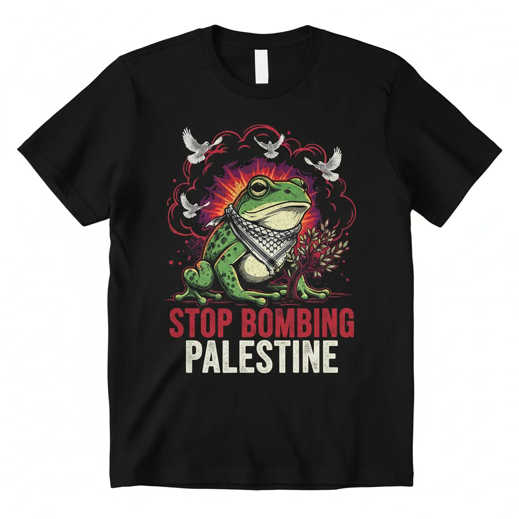 Stop Bombing Palestine Frogs T-Shirt - Unisex Cotton Graphic Tee