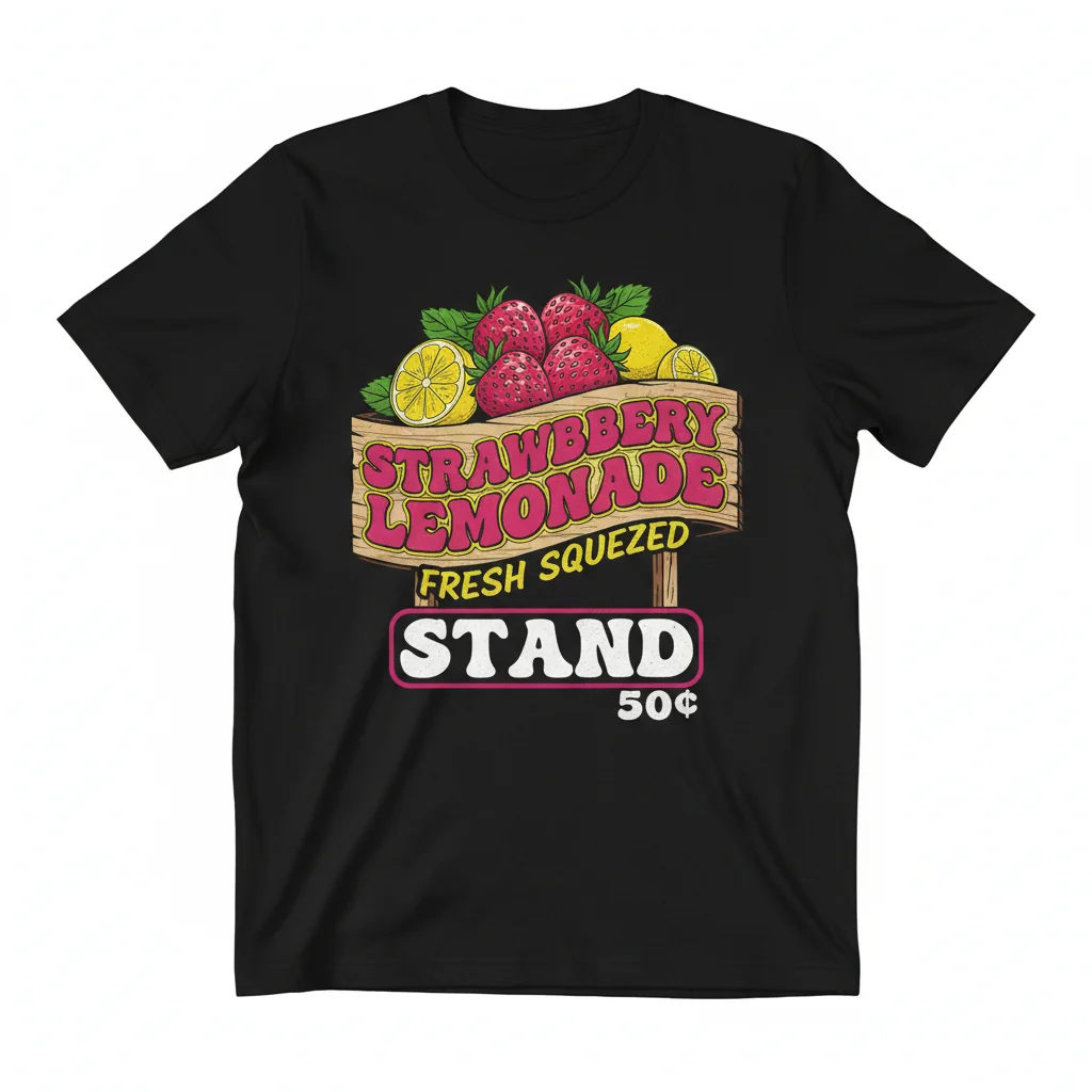 Strawberry Lemonade Stand Sign T-Shirt - Lemon & Strawberry Graphic Tee