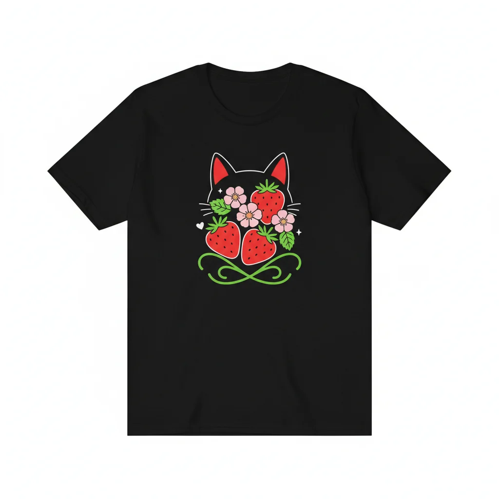 Strawberry Neko Essential T-Shirt – Cute Japanese Cat Graphic Tee