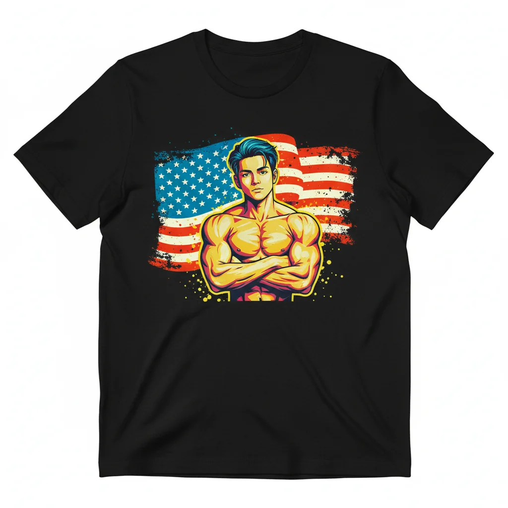 Stray Kids Han Jisung Muscles American Flag Tapestry - K-Pop Idol & US Flag Wall Decor