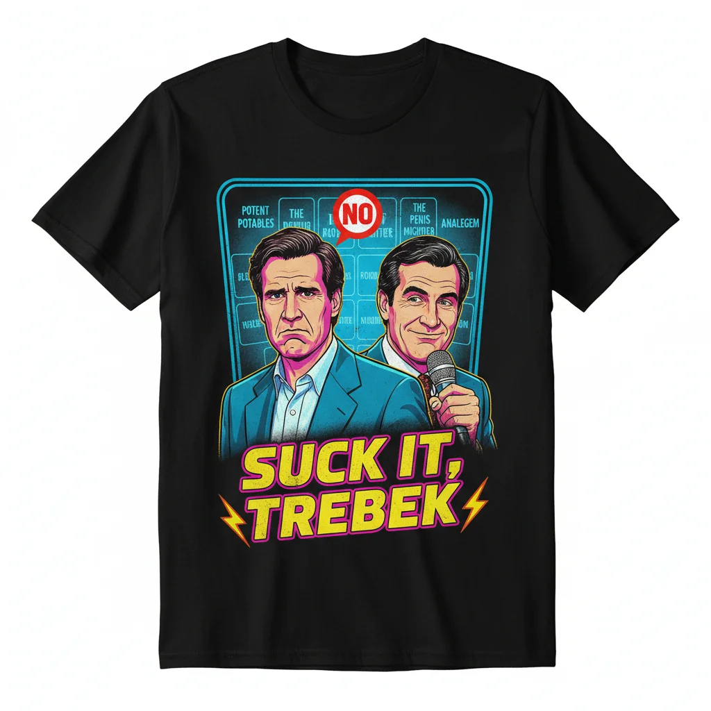 Suck It Trebek SNL Celebrity Jeopardy Funny T-Shirt - Will Ferrell Alex Trebek Sean Connery Parody Tee