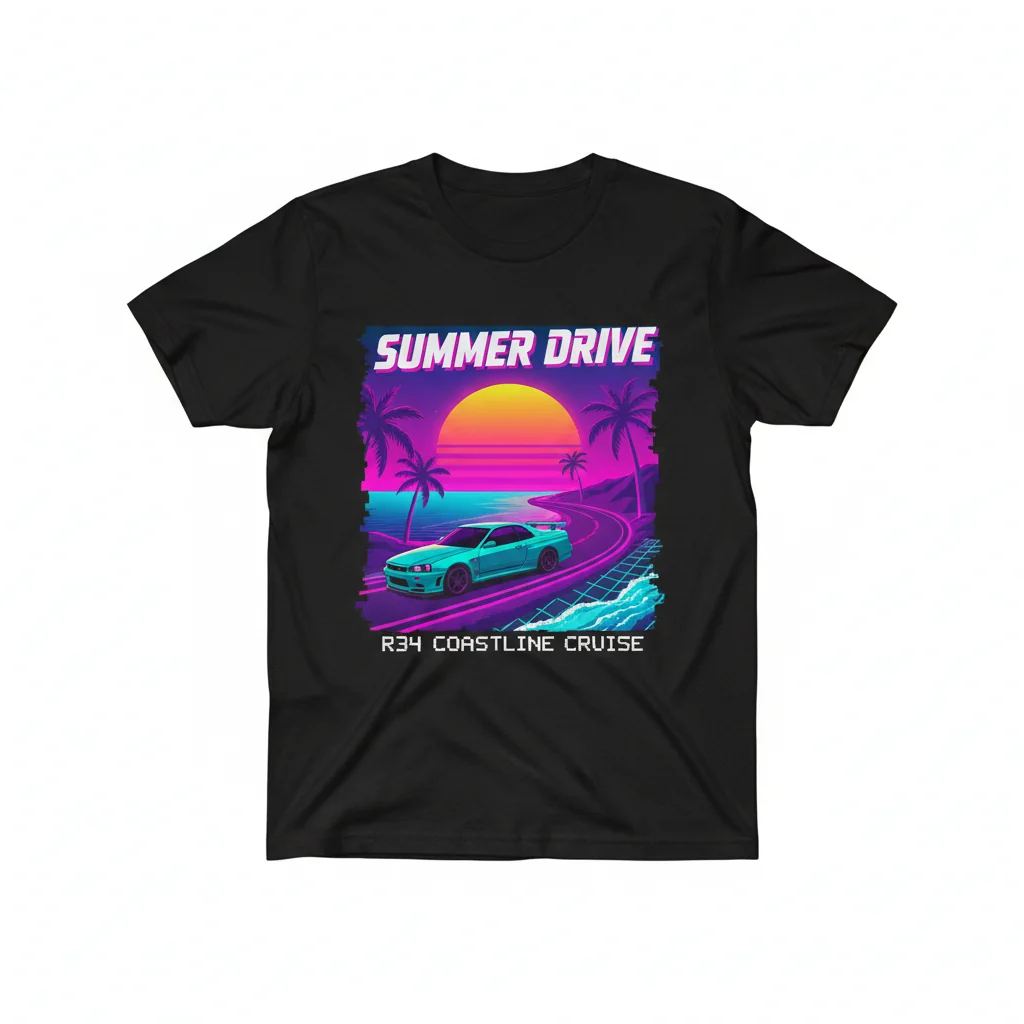 Summer Vibes R34 Skyline Essential Tee - Classic Car Fan Apparel