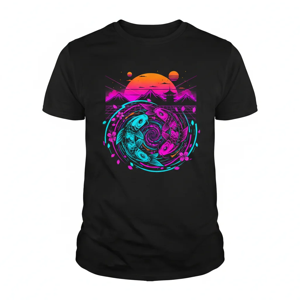 Synthwave Yakuza Koi Fish Tattoo T-Shirt – Ultra-Durable, Fade-Resistant & Perfect Fit