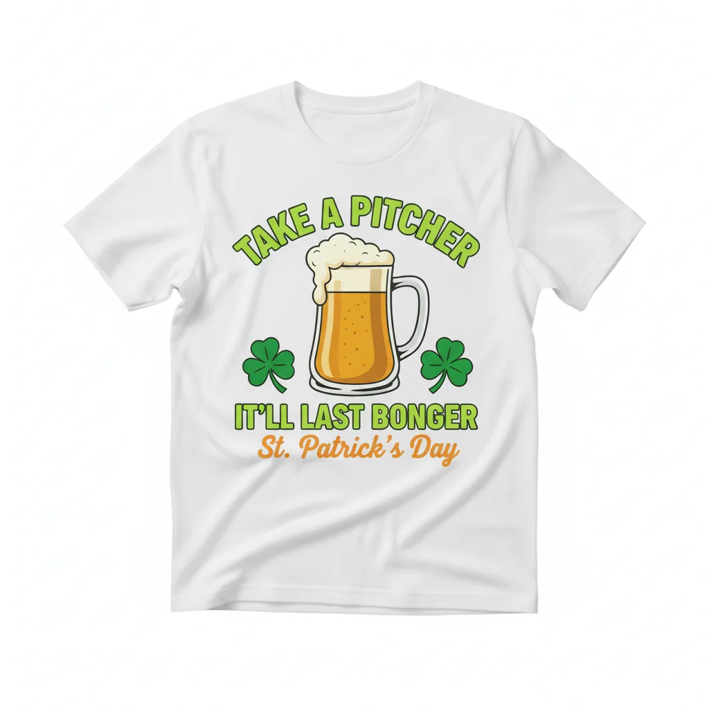 Durable "Take a Pitcher It'll Last Longer" St. Patrick's Day Beer Shirt – Fade-Resistant & Pre-Shrunk