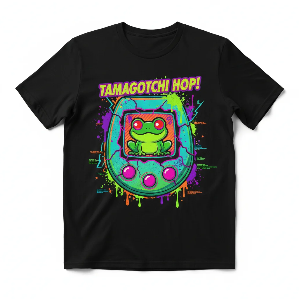 Embrace Whimsy: The Tamagotchi Frog Essential Tee