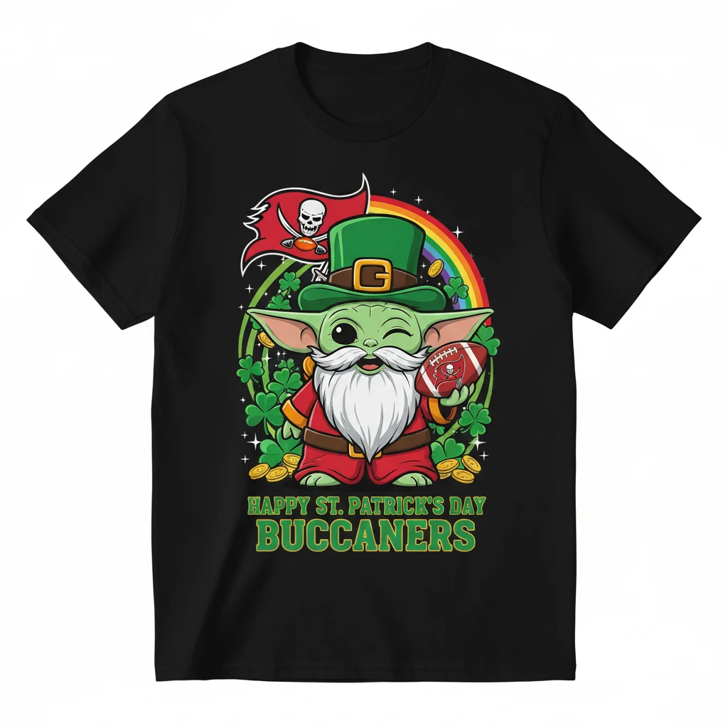 Tampa Bay Buccaneers Baby Yoda Gnome St. Patrick's Day T-Shirt – Durable & Vibrant Fan Gear