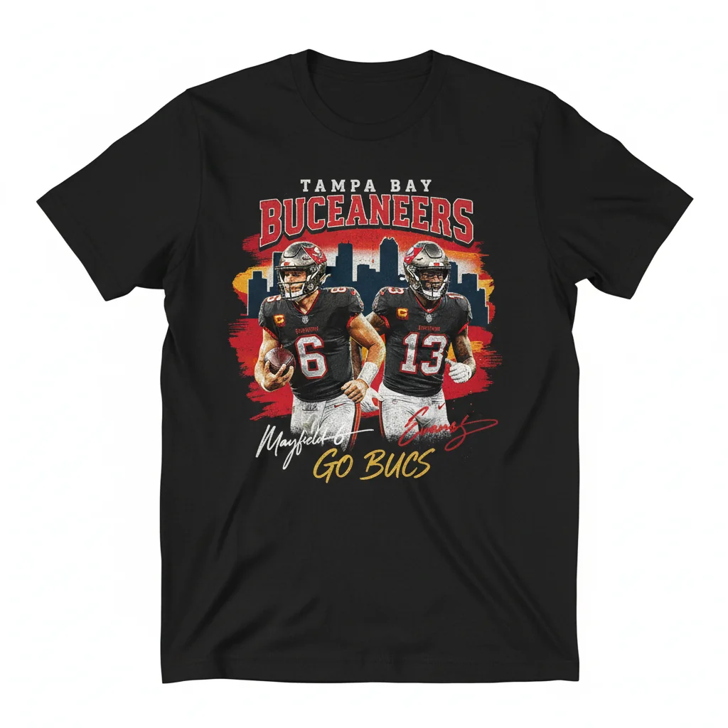 Tampa Bay Buccaneers Baker Mayfield Mike Evans Signatures City Skyline T-Shirt