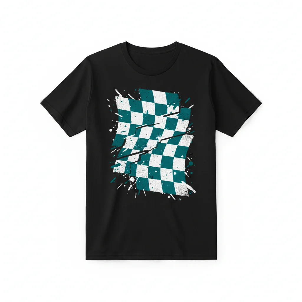 Teal & White Checkered Graphic T-Shirt | Premium 100% Cotton Tee
