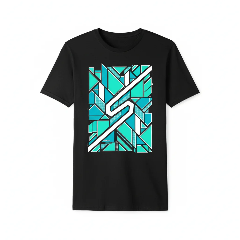 Teal White Half Angle Geometric Color Block T-Shirt – Minimalist Cotton Tee