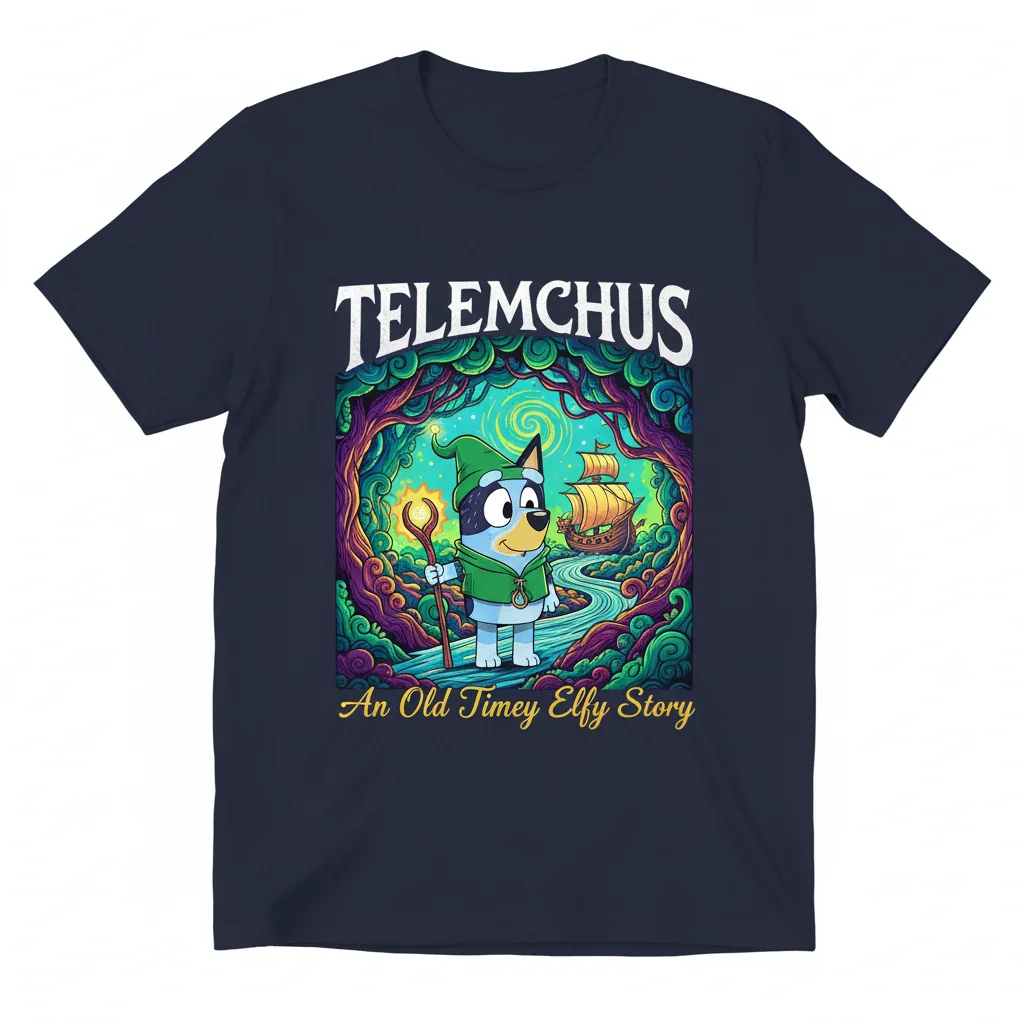 Telemachus Bluey An Old Timey Elfy Story T-Shirt - Premium Cotton Graphic Tee