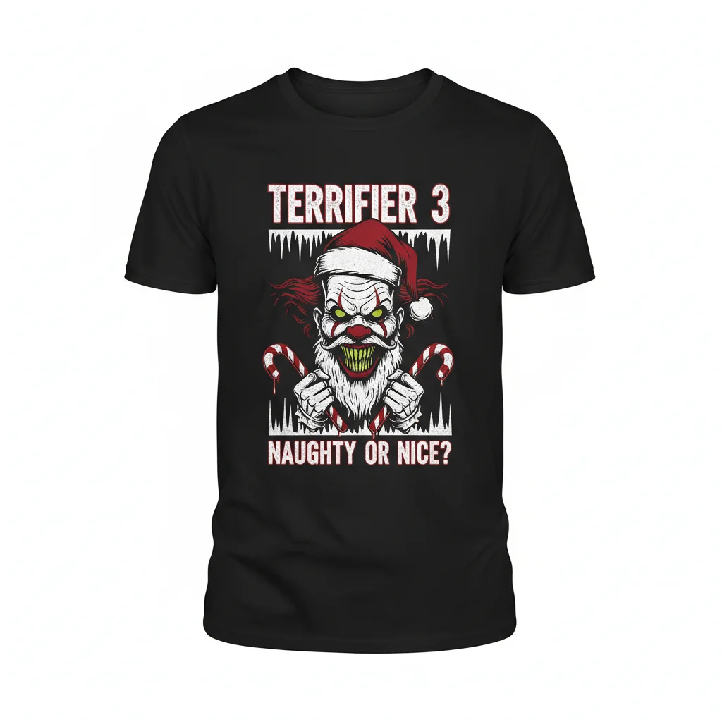 Terrifier 3 Santa Christmas T-Shirt – Horror Movie Holiday Apparel