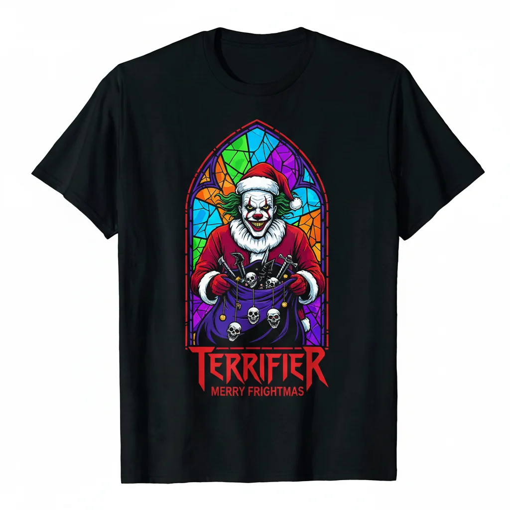 Terrifier Art The Clown Santa Stained Glass Shirt | Horror Movie Graphic Tee | Unisex Cotton T-Shirt