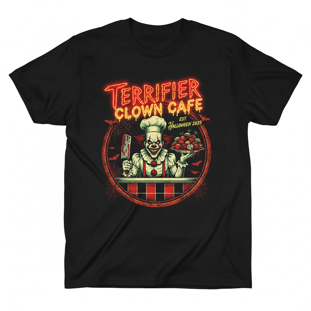 Terrifier Clown Cafe Halloween 2025 T-Shirt – Horror Movie Fan Apparel