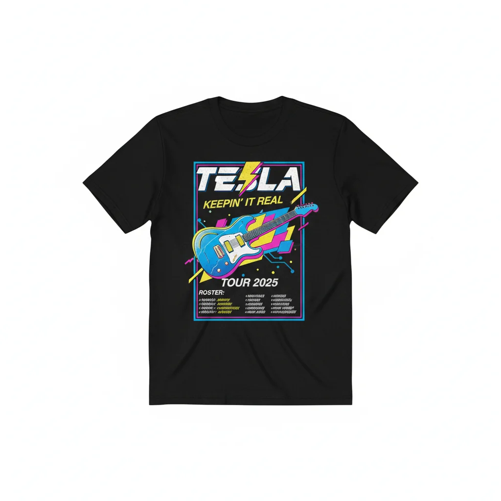 Tesla Band Keepin' It Real Tour 2025 Roster Shirt - Official Merch