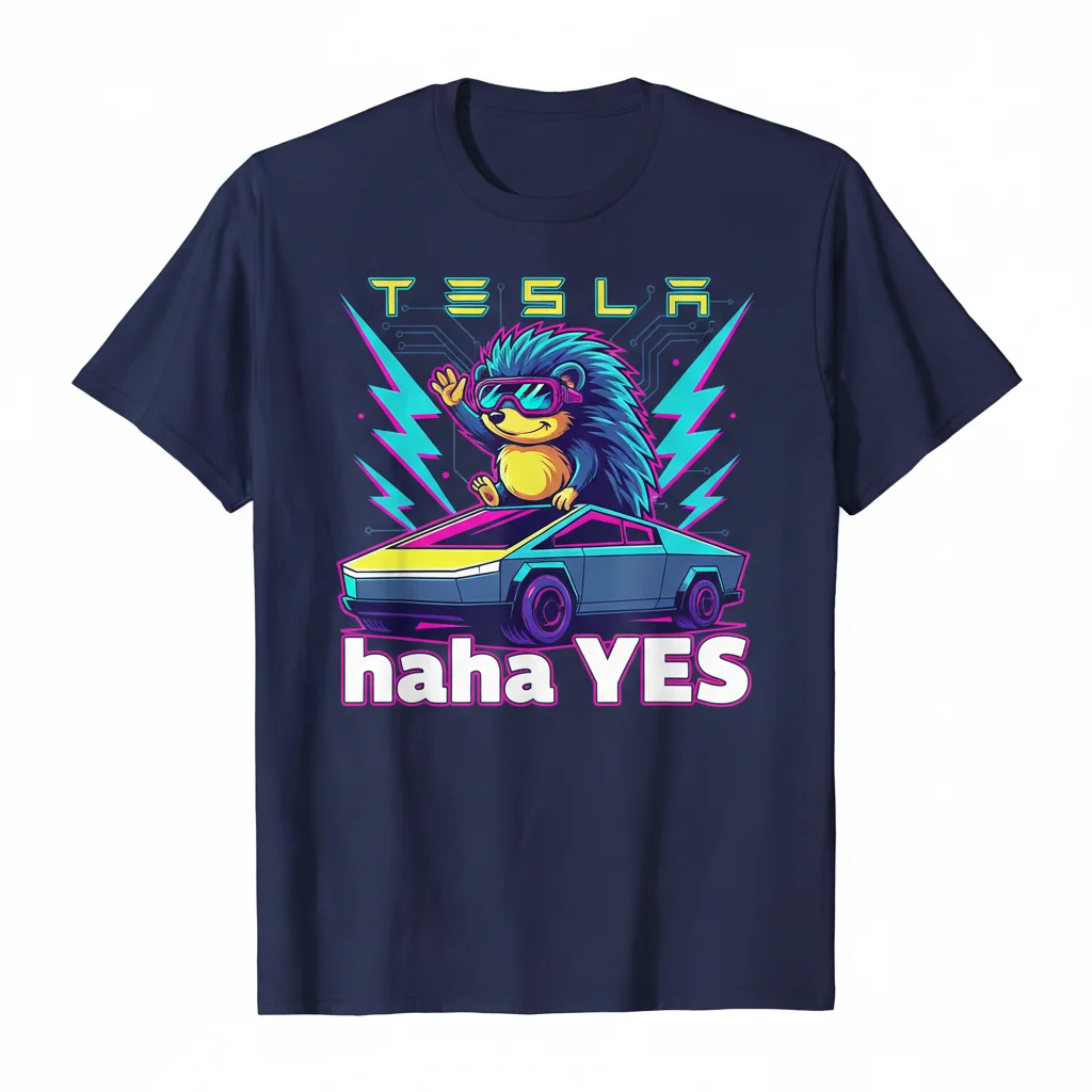 Divertido Camiseta con Diseño de "Tesla Haha Yes Hedgehog" para Hombres y Mujeres
