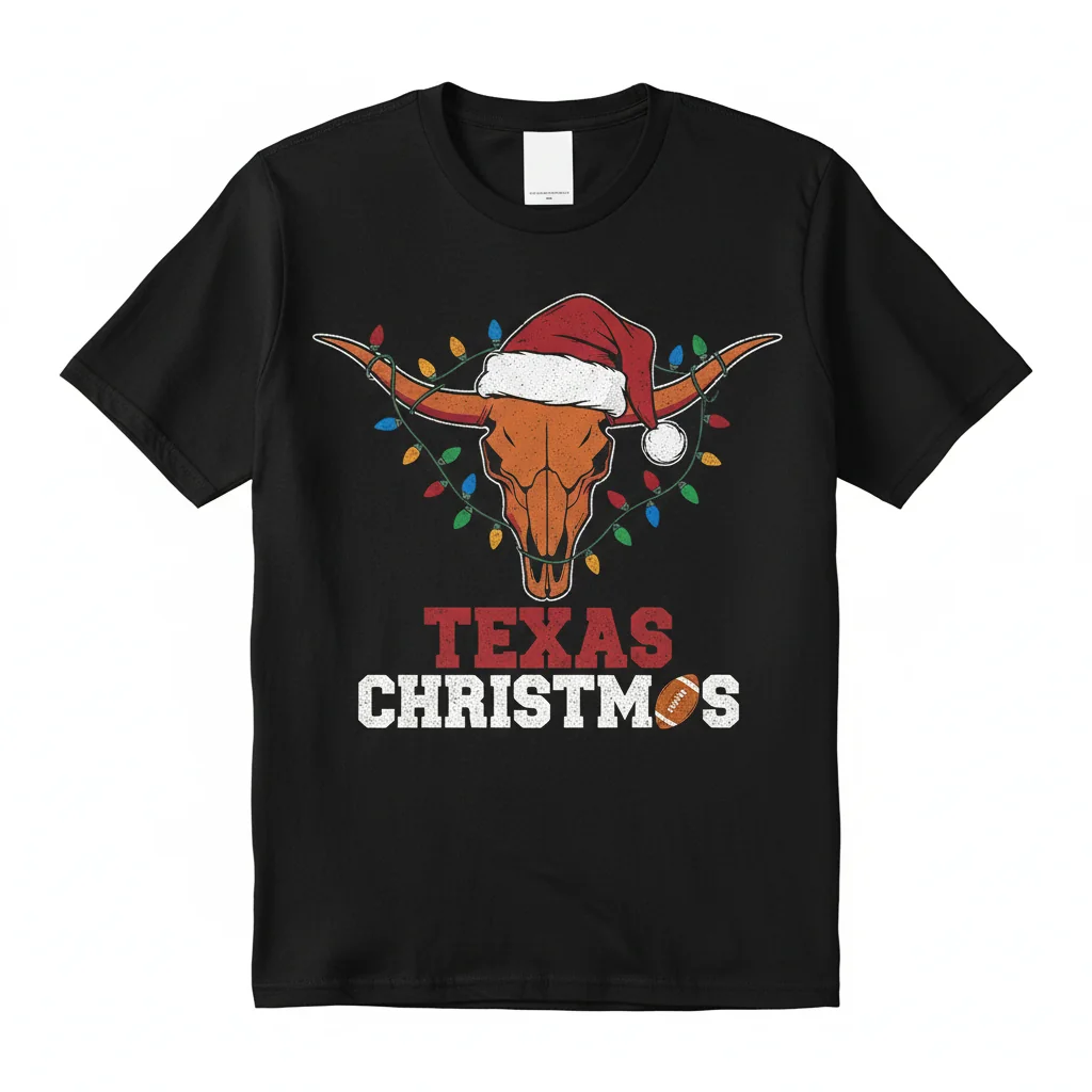 Texas Football Longhorn Skull Spirit Christmas Tee