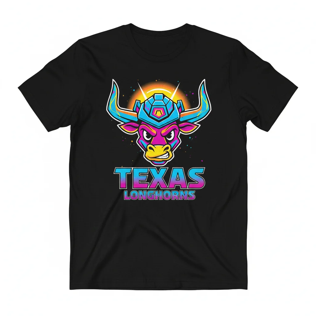 Camiseta con Logo de Dibujos Animados Texas Longhorn - 100% Algodón Peinado Anillado