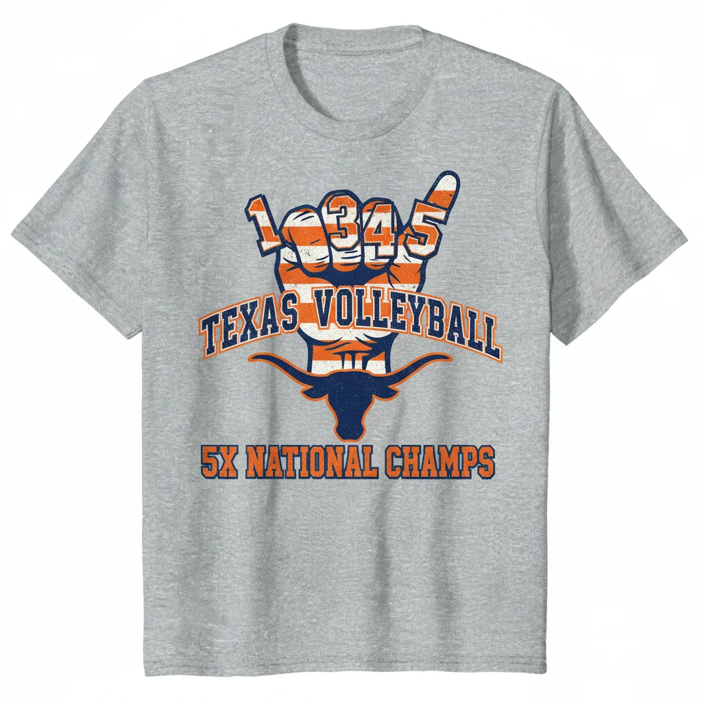 Texas Longhorns 5X Champs Volleyball Hand Sign Tee