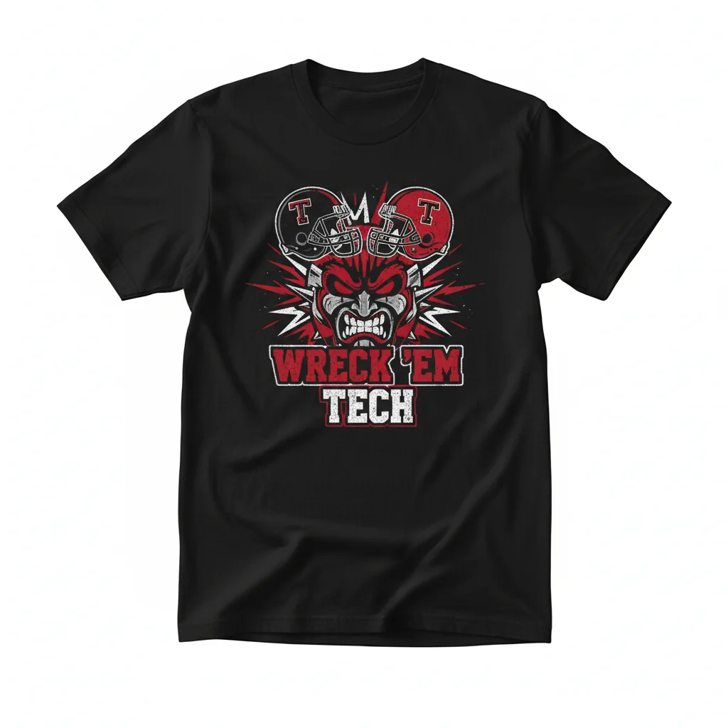 Texas Tech Red Raiders Wreck 'Em Tech Football Logo T-Shirt - Unisex Comfort Tee