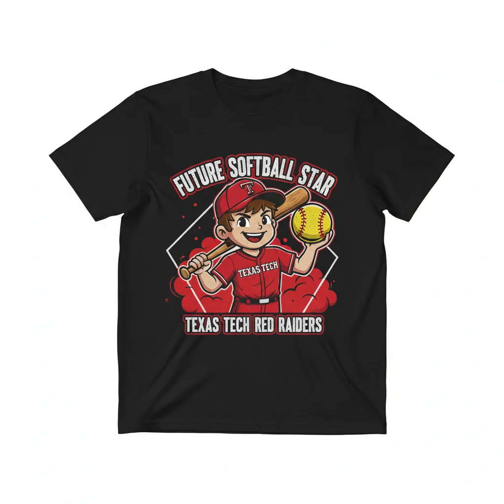Texas Tech Softball Fan T-Shirt for Boys - Cartoon Design