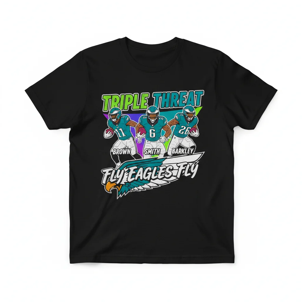 Eagles Triple Threat T-Shirt: Brown, Smith & Barkley | Premium Fan Apparel