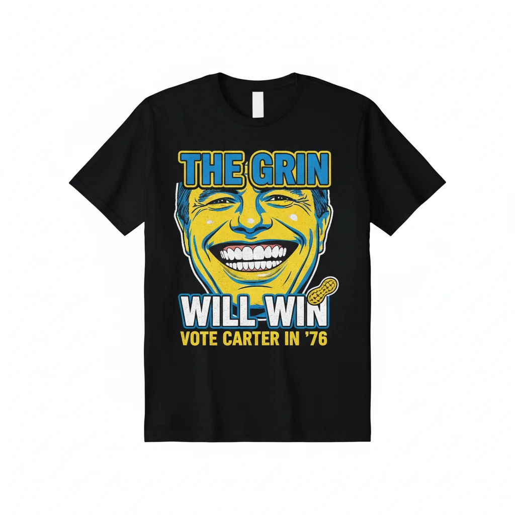 Vintage '76 Carter Presidential Campaign T-Shirt - The Grin Will Win Essential Tee