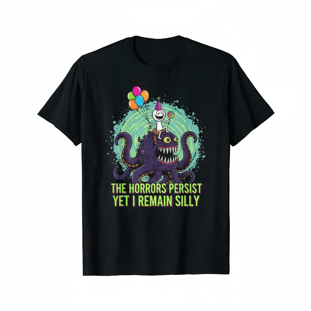 Durable & Silly: "The horrors persist yet I remain silly" Essential T-Shirt – Fade-Resistant Comfort