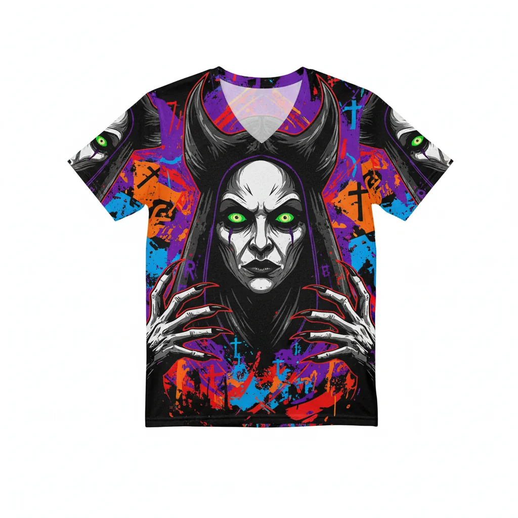 The Nun Valak 3D T-Shirt – Durable Horror Movie All-Over Print V-Neck
