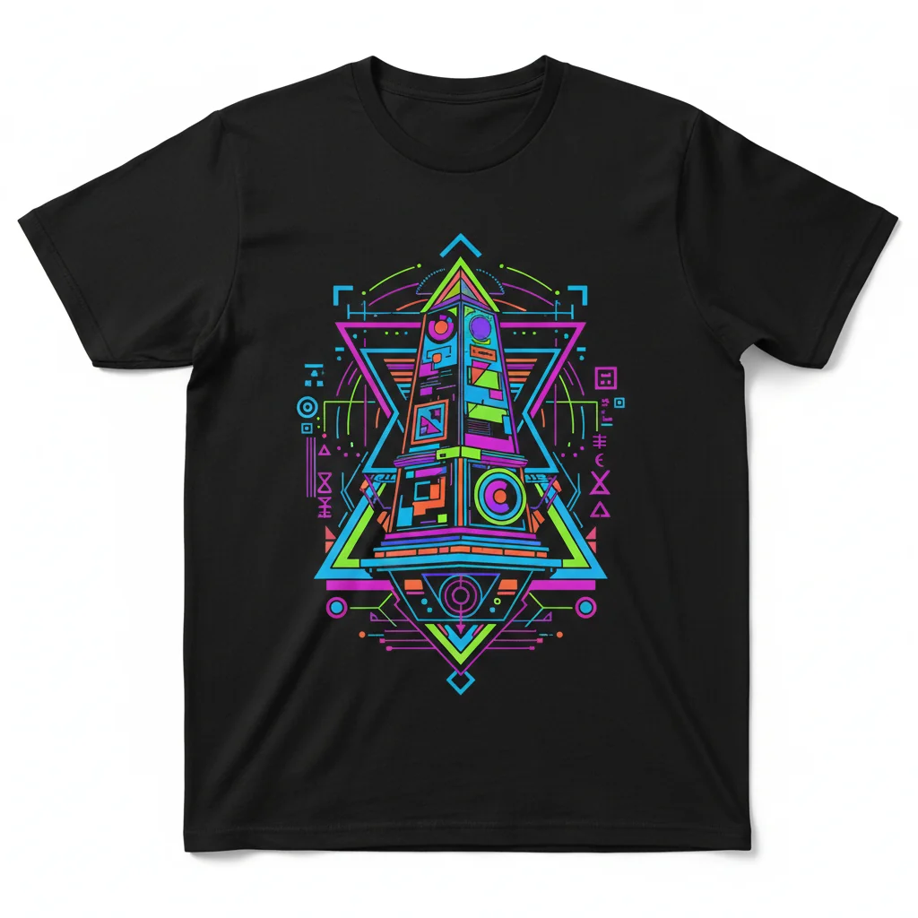 The Obelisk / The Diviner Essential T-Shirt - Black & Multi-Coloured Cotton Tee