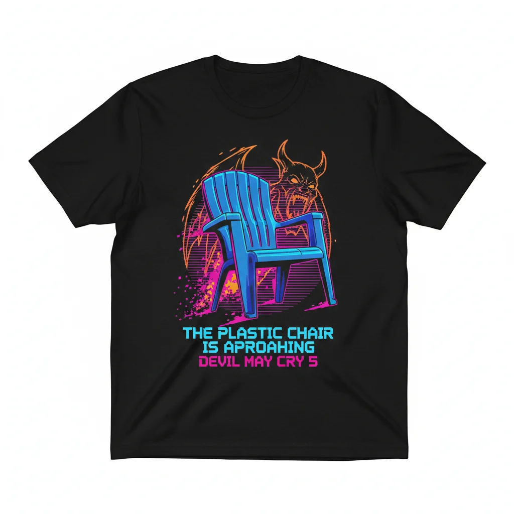 Devil May Cry 5: The Approaching Plastic Chair - Nero's Unwavering Resolve Premium Tee