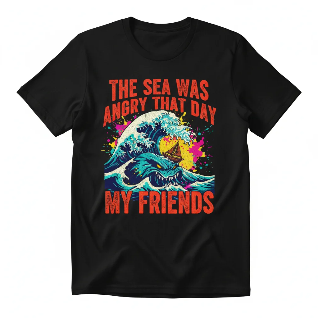 The Sea Was Angry That Day My Friends T-Shirt – Iconic Quote Tee
