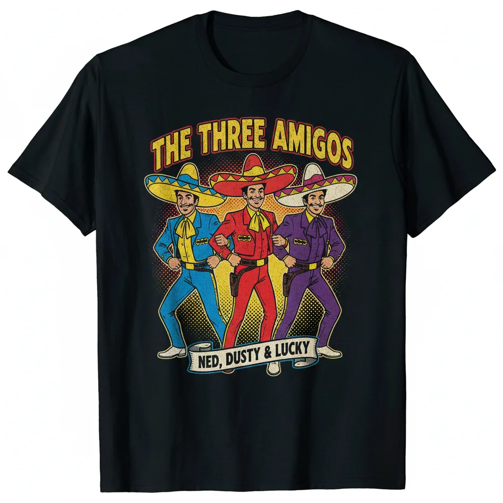 The Three Amigos Ned, Dusty & Lucky Premium Essential T-Shirt – Fade-Resistant & Pre-Shrunk