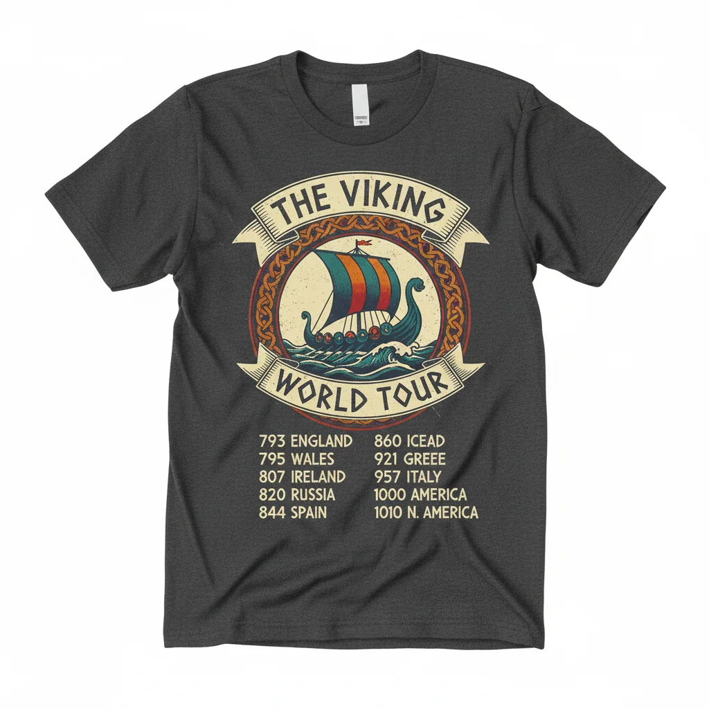 Vintage Viking World Tour T-Shirt - Retro Norse Mythology Tee