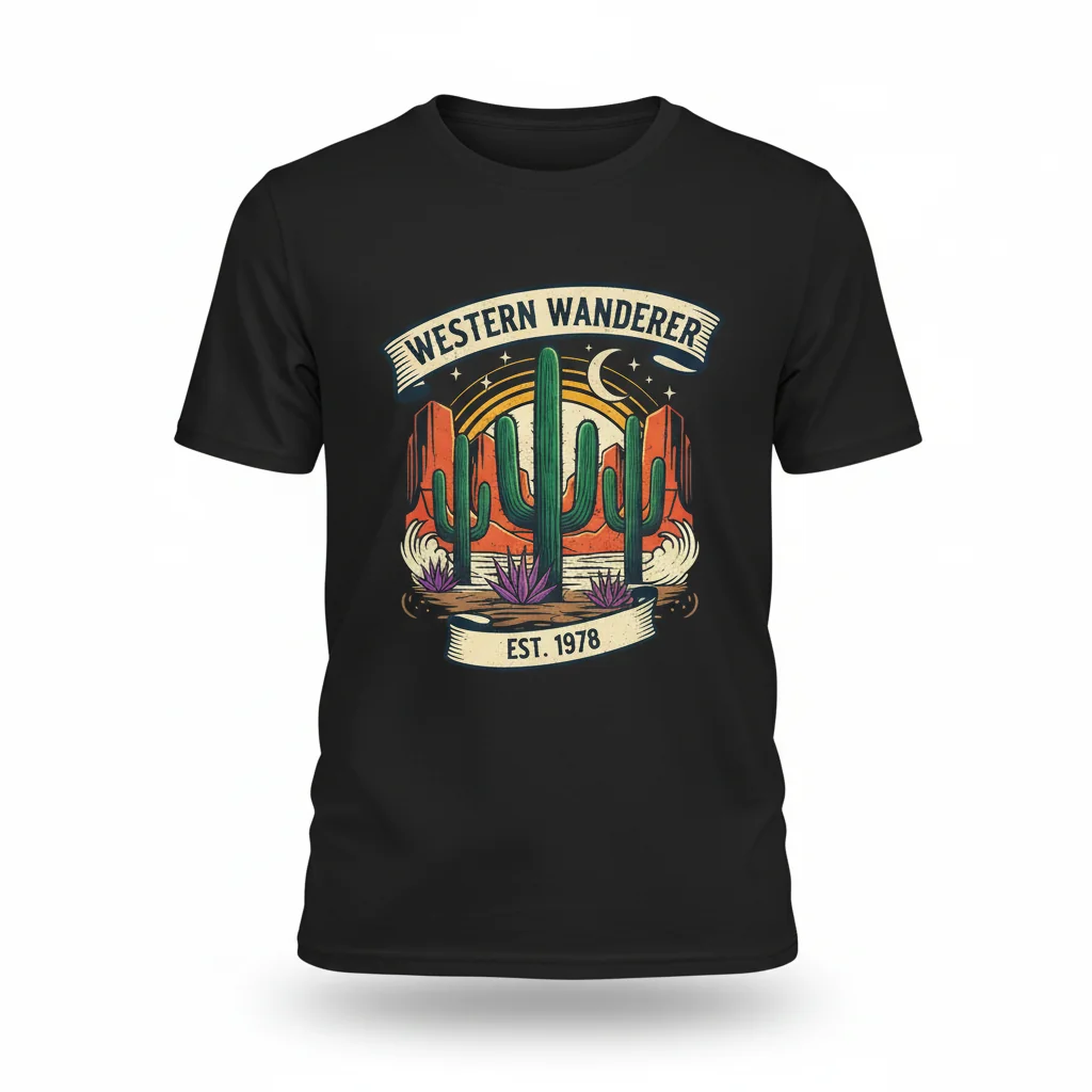 Vintage Western Cactus Graphic Tee - Retro Desert Style Shirt
