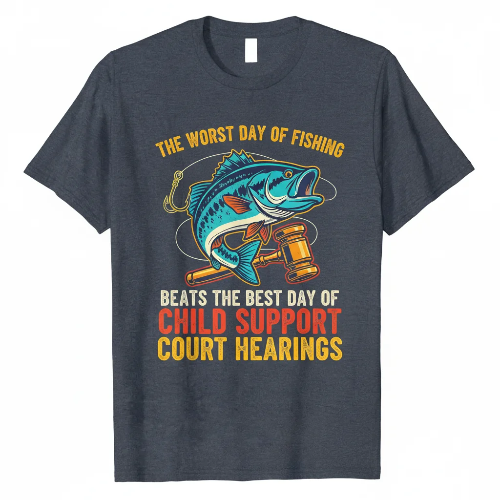 Funny Fishing Dad T-Shirt: 'Worst Day Fishing Beats Best Day Child Support Court'