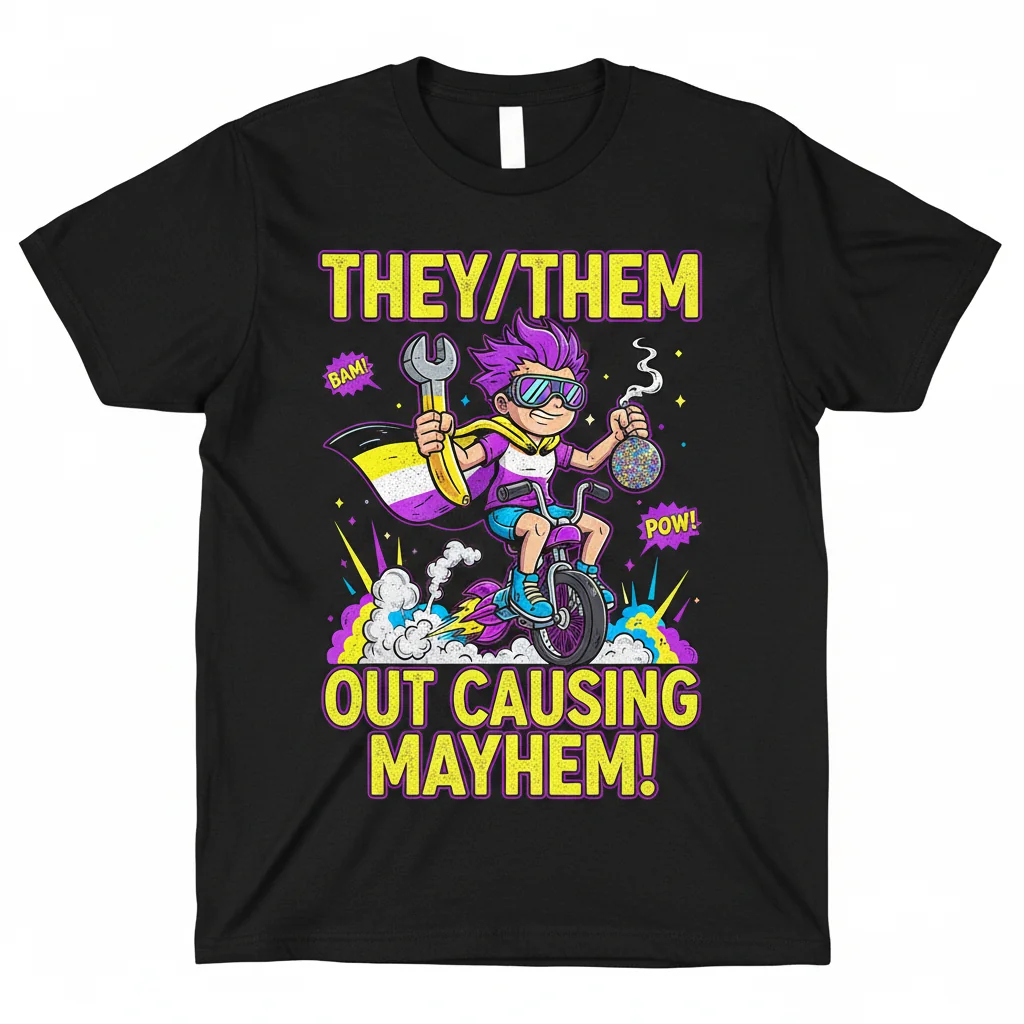 They Them Out Causing Mayhem Funny Non-Binary Essential T-Shirt - Premium Cotton Tee