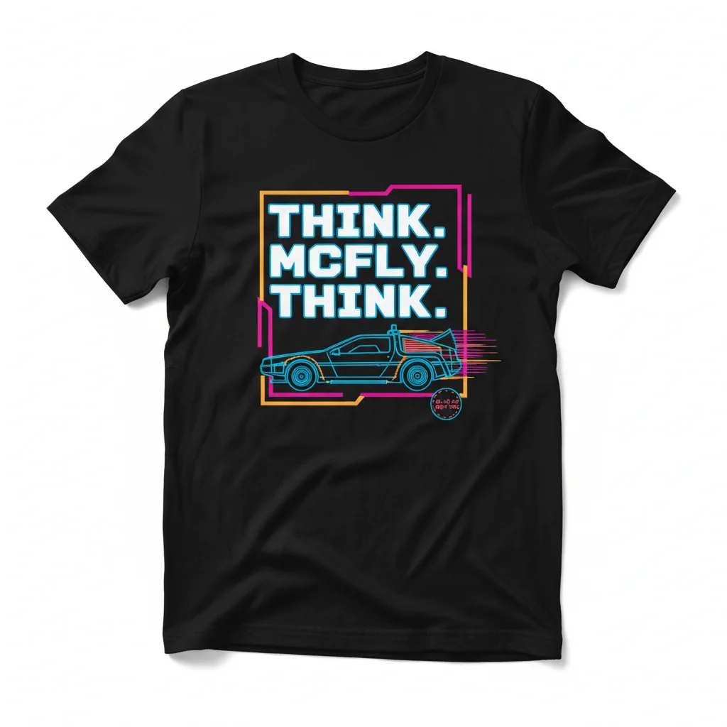 Think, McFly. Think. Premium Back to the Future T-Shirt – 100% Cotton & Retail Fit