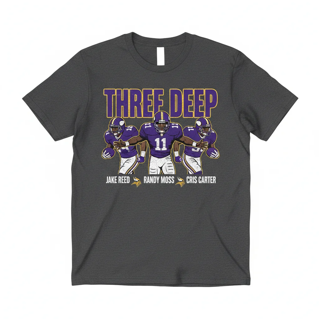 Vikings Three Deep T-Shirt | Jake Reed, Randy Moss, Cris Carter Football Graphic Tee